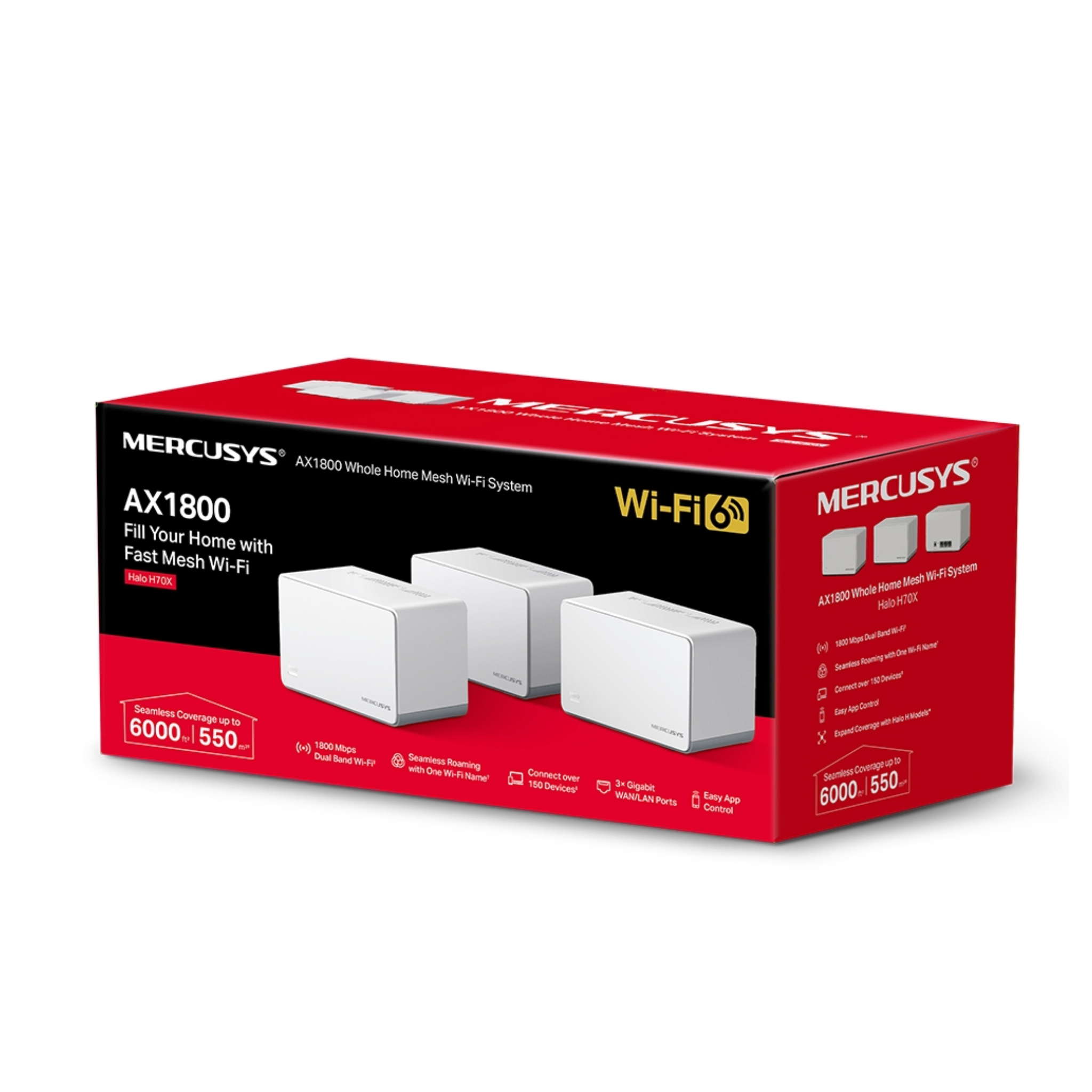 SISTEMA WIFI MERCUSYS HALO H70X(3 PACK) AX1800 WIFI 6 1800MBPS
